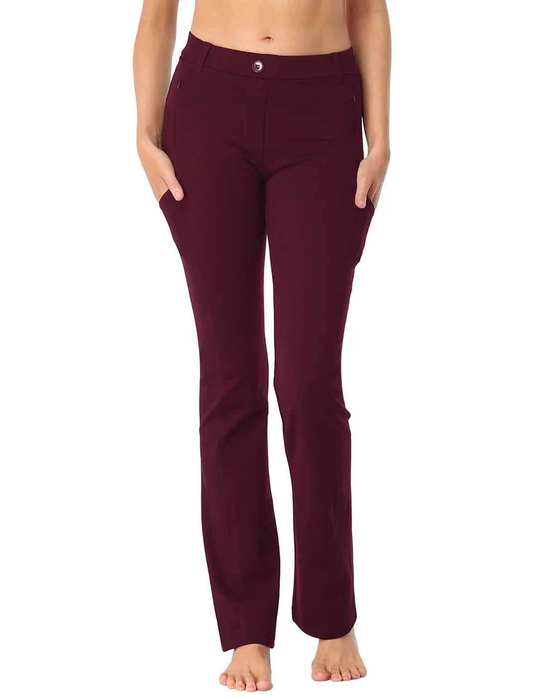Burgundy Straight Leg Yoga Dress Pants with 8 Pockets - XL Long V5149