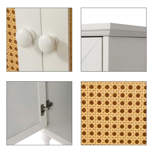 White Rattan Storage Cabinet with Adjustable Shelves H801903