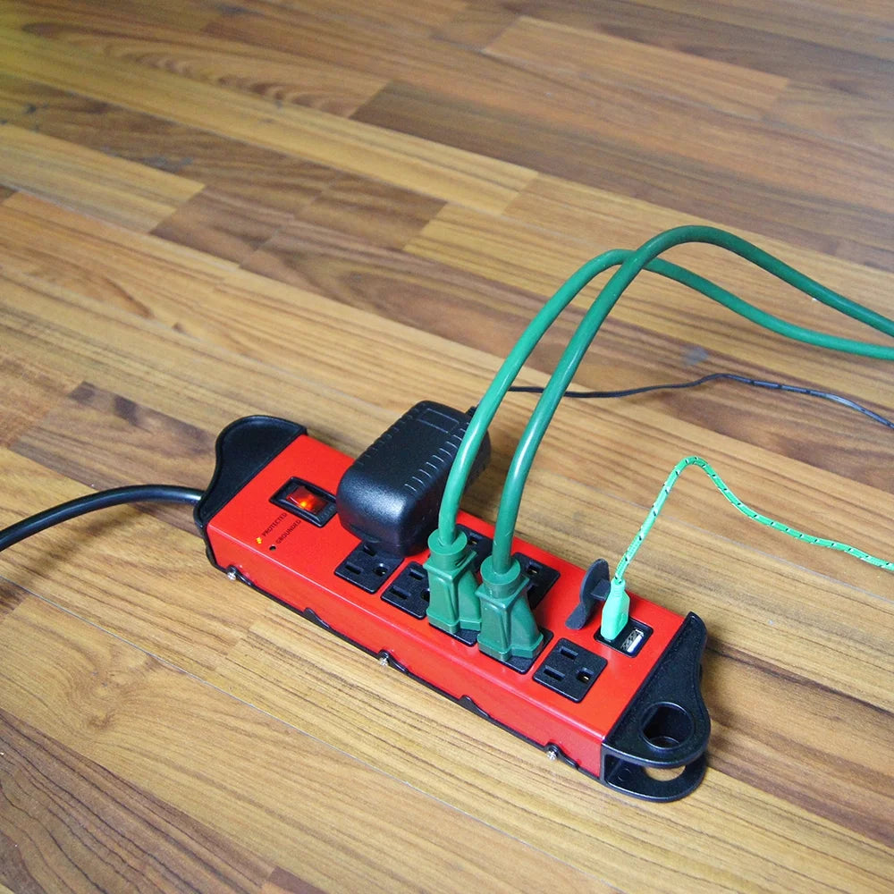 Red Metal Surge Protector with 2 USB X637