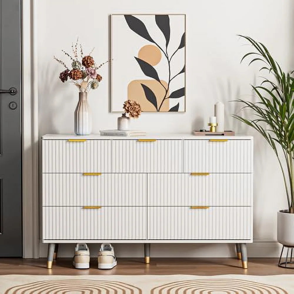 7 Drawer White Gold Wood Dresser C340