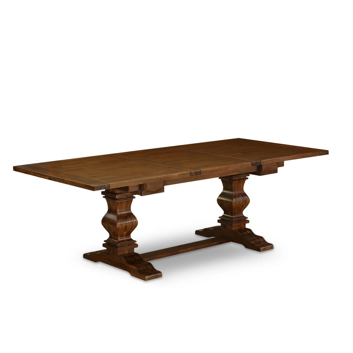 8 Pc Linen Fabric Tan Dining Set with Antique Walnut Wood Table P427183