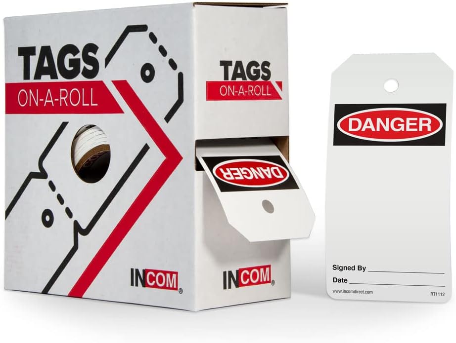 Danger Blank Heavy-Duty Waterproof Tear-Resistant Red/Black On White 6.25 Inches X 3 Inches X 10 Mil Thickness Pack of 2 Lockout Tags On A Roll F91431
