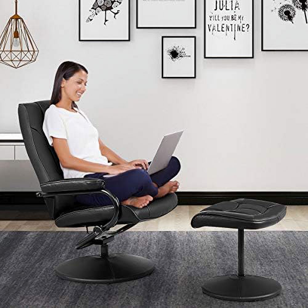 Swivel Recliner Chair with Footrest Stool Ottoman Set Black V462