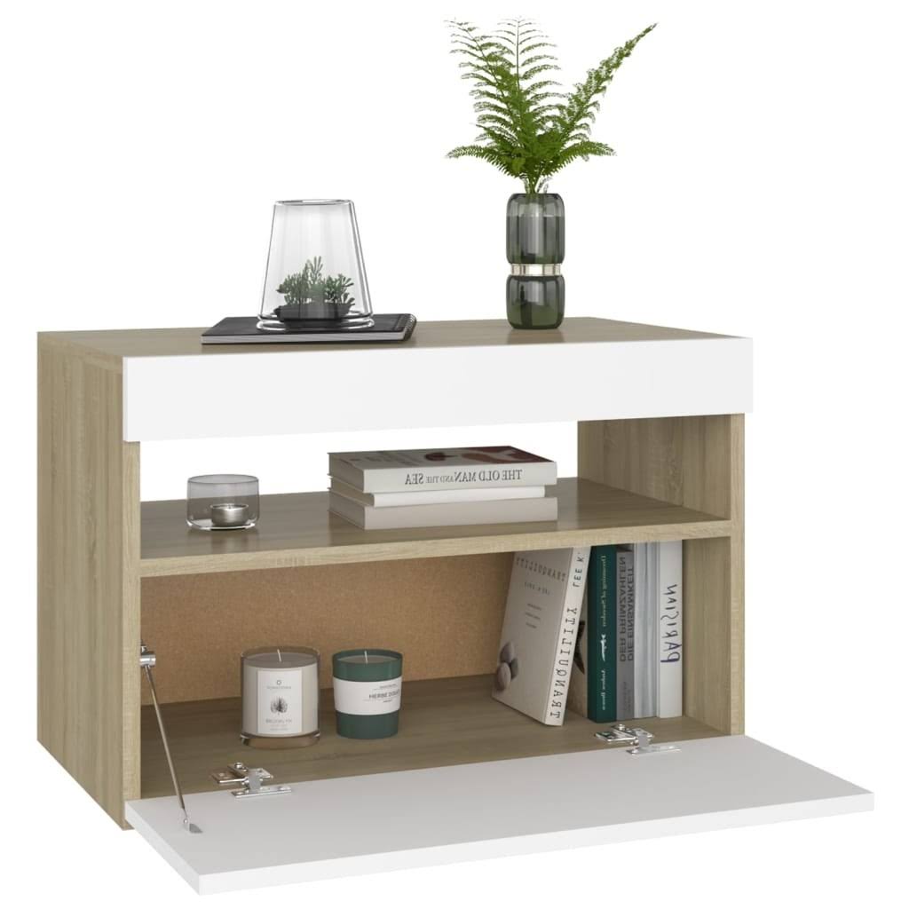 White and Sonoma Oak TV Cabinet with LED Lights U8458