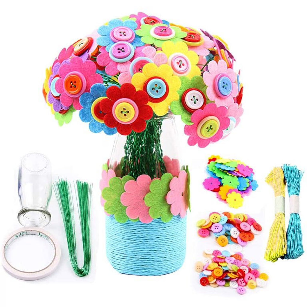 Flower Craft Kit with Buttons and Felt Vase Arts Toy F937077