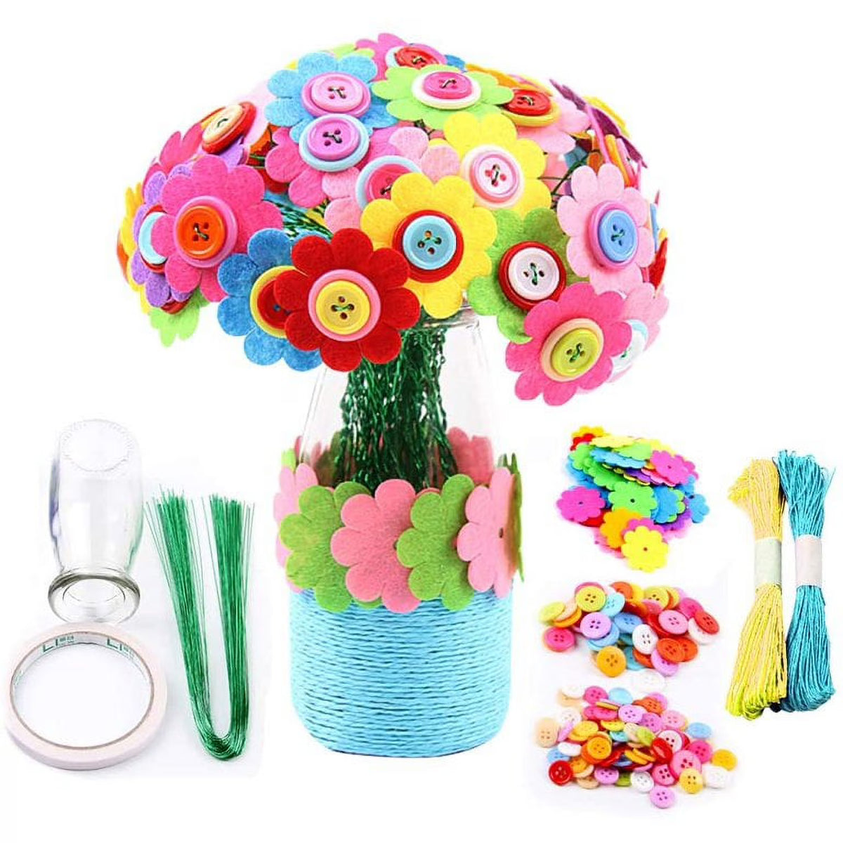 Flower Craft Kit with Buttons and Felt Vase Arts Toy F937077
