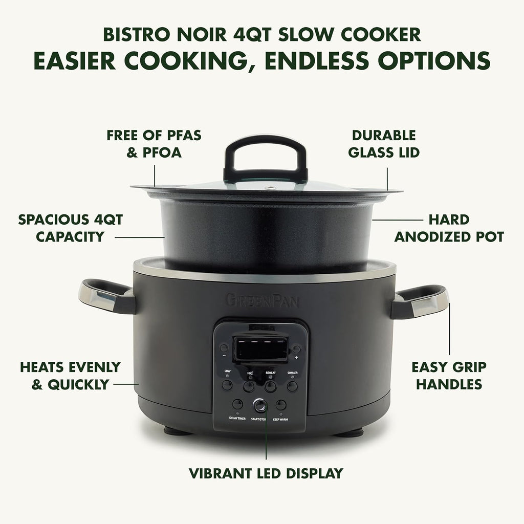 4QT Electric Slow Cooker with Lid, Hard Anodized Ceramic Nonstick Inner Pot M175280