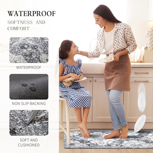 Anti Fatigue Kitchen Mats 2 Piece Set Blue Gray Waterproof Non-Skid Y4906