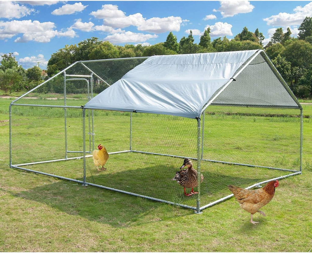 Large Metal Walk-in Chicken Coop with Waterproof Cover G8530