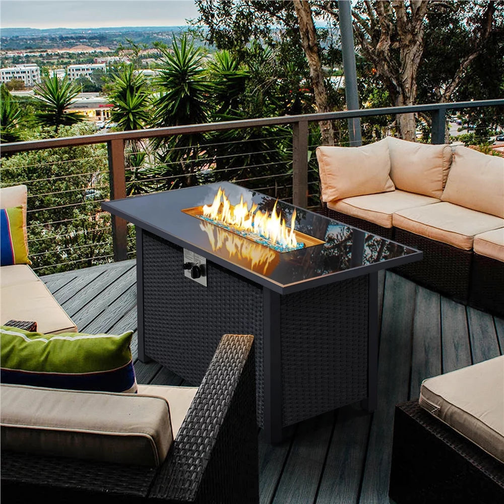43 Outdoor Gas Fire Pit with Tempered Glass Tabletop, Black B1629