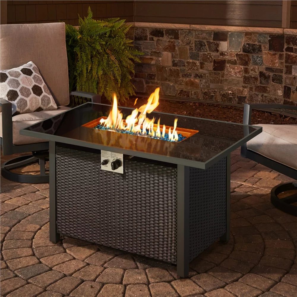 43 Outdoor Gas Fire Pit with Tempered Glass Tabletop, Black B1629