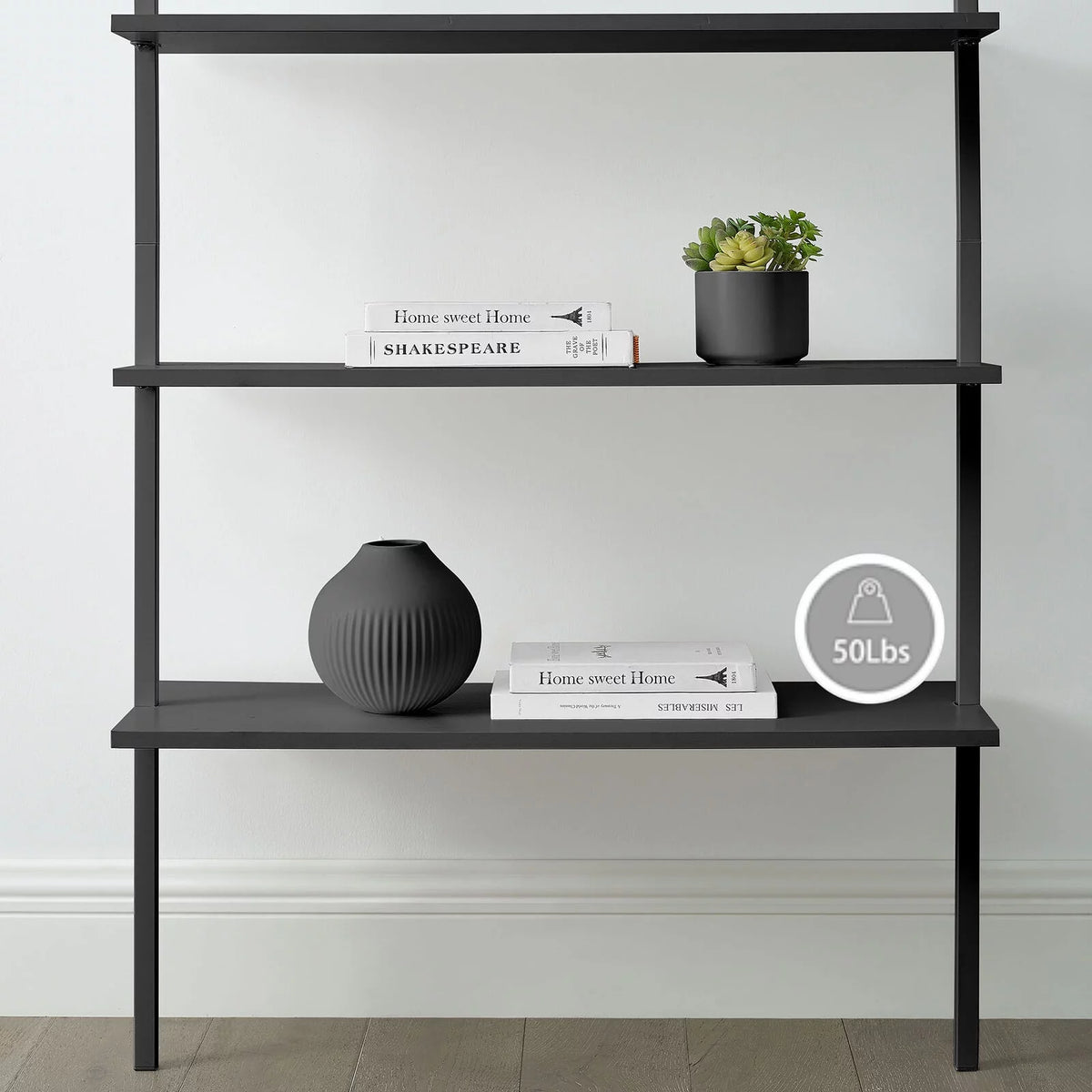 White 6-shelf Wood Wall-Mounted Bookshelf G954
