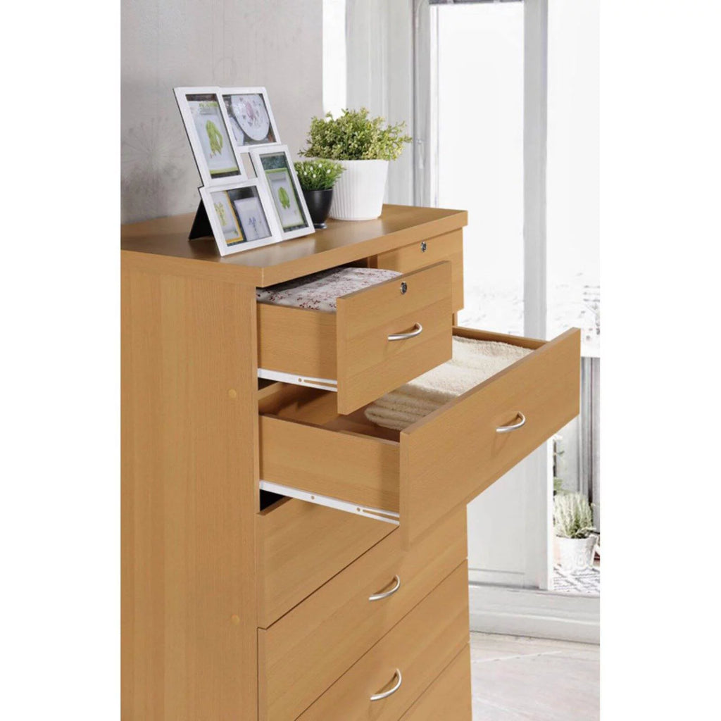 7 Drawer Wooden Dresser Chest with 2 Top Locks, Cherry P2044