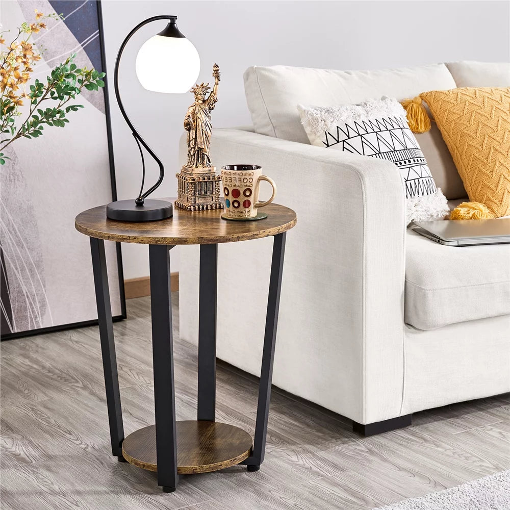 Brown Metal Side Table with Storage Rack S9466