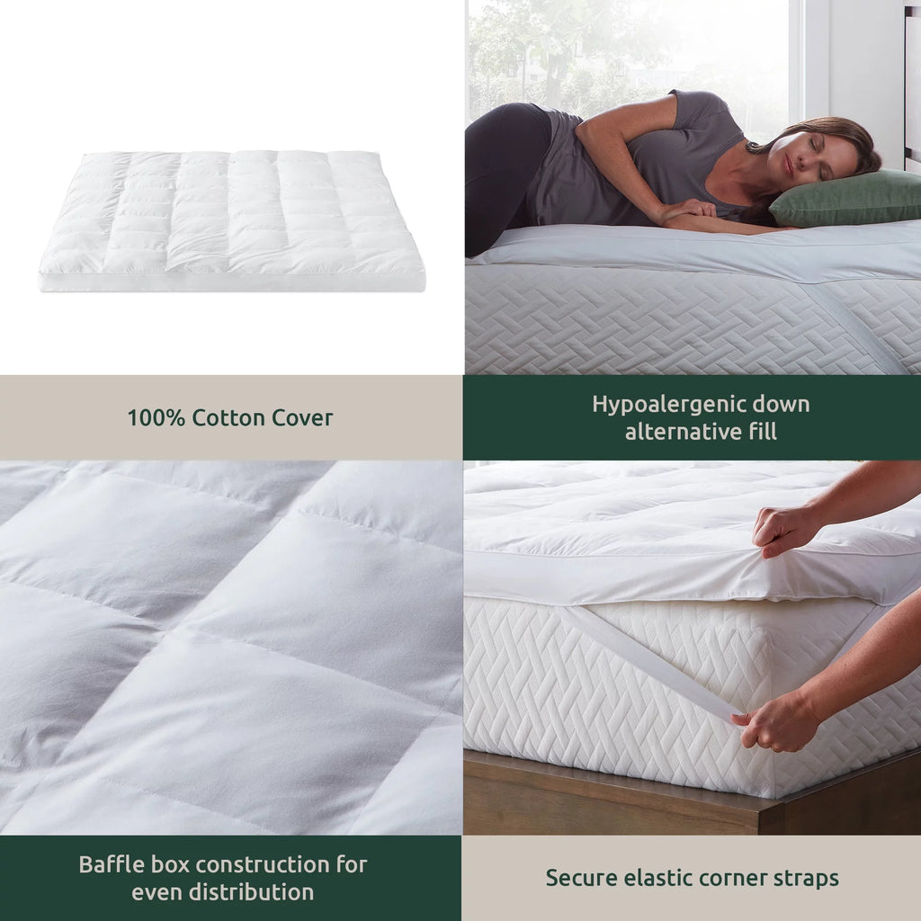 Queen Plush Pillow Top Mattress Topper with Straps G78874