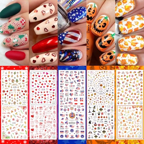 All Holiday Nail Stickers, 30 Sheets Self-Adhesive Nail Art Decals B2397