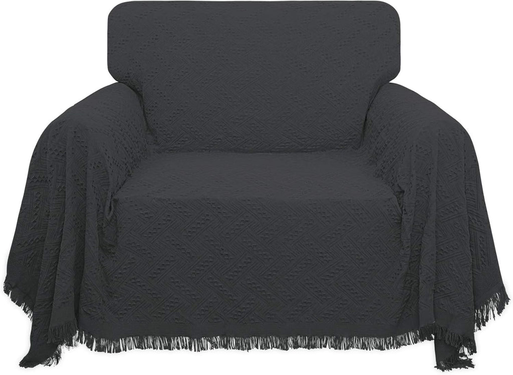 Geometrical Jacquard Sofa Cover for 3 Cushion Couch, L Shape Sectional, Washable Furniture Protector (91x134 inch, Dark Gray) T77311