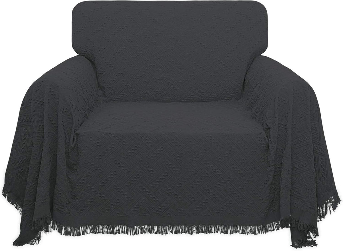 Geometrical Jacquard Sofa Cover for 3 Cushion Couch, L Shape Sectional, Washable Furniture Protector (91x134 inch, Dark Gray) T77311