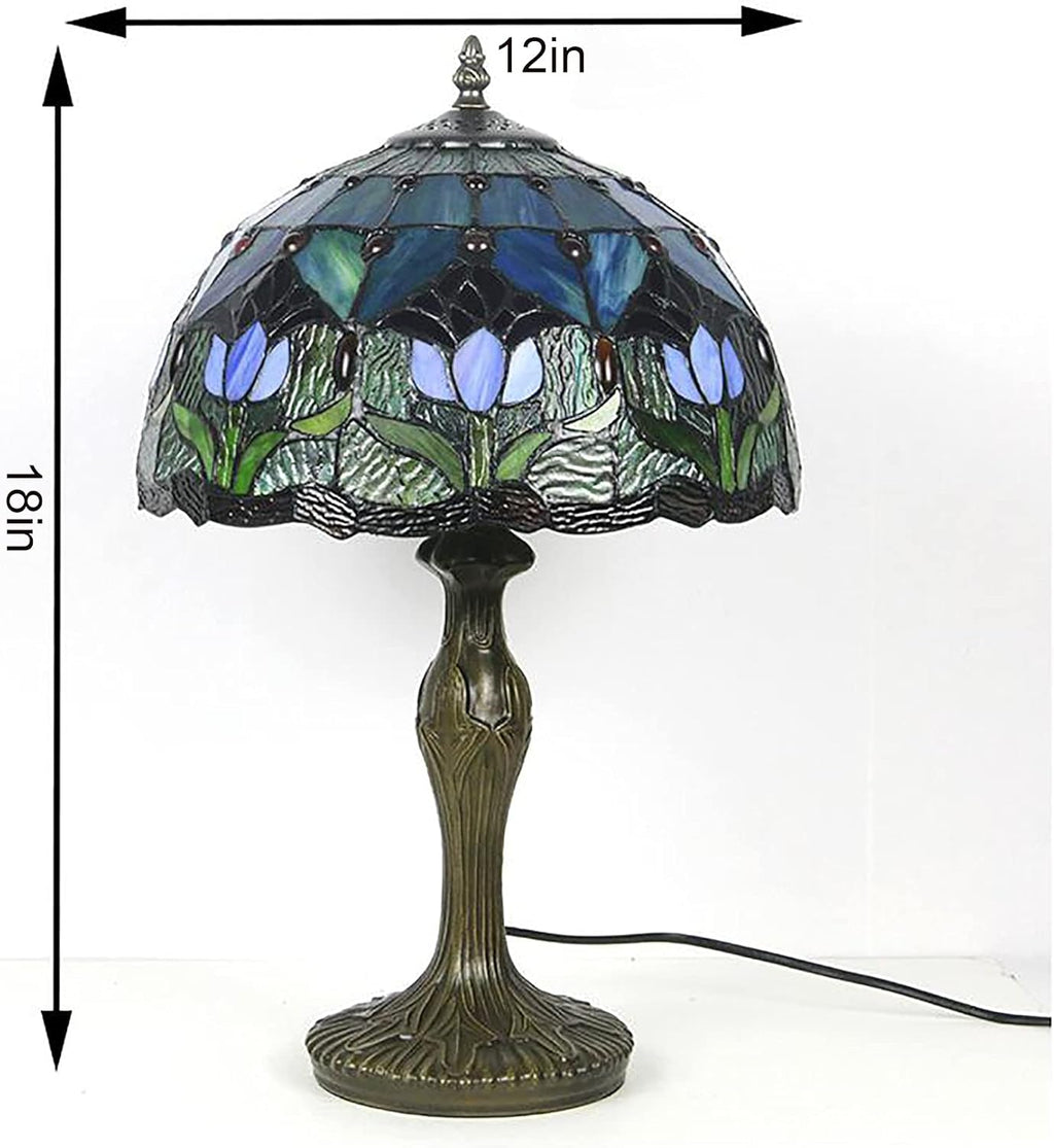 Purple Tulip Stained Glass Table Lamp 12 Inches Q150