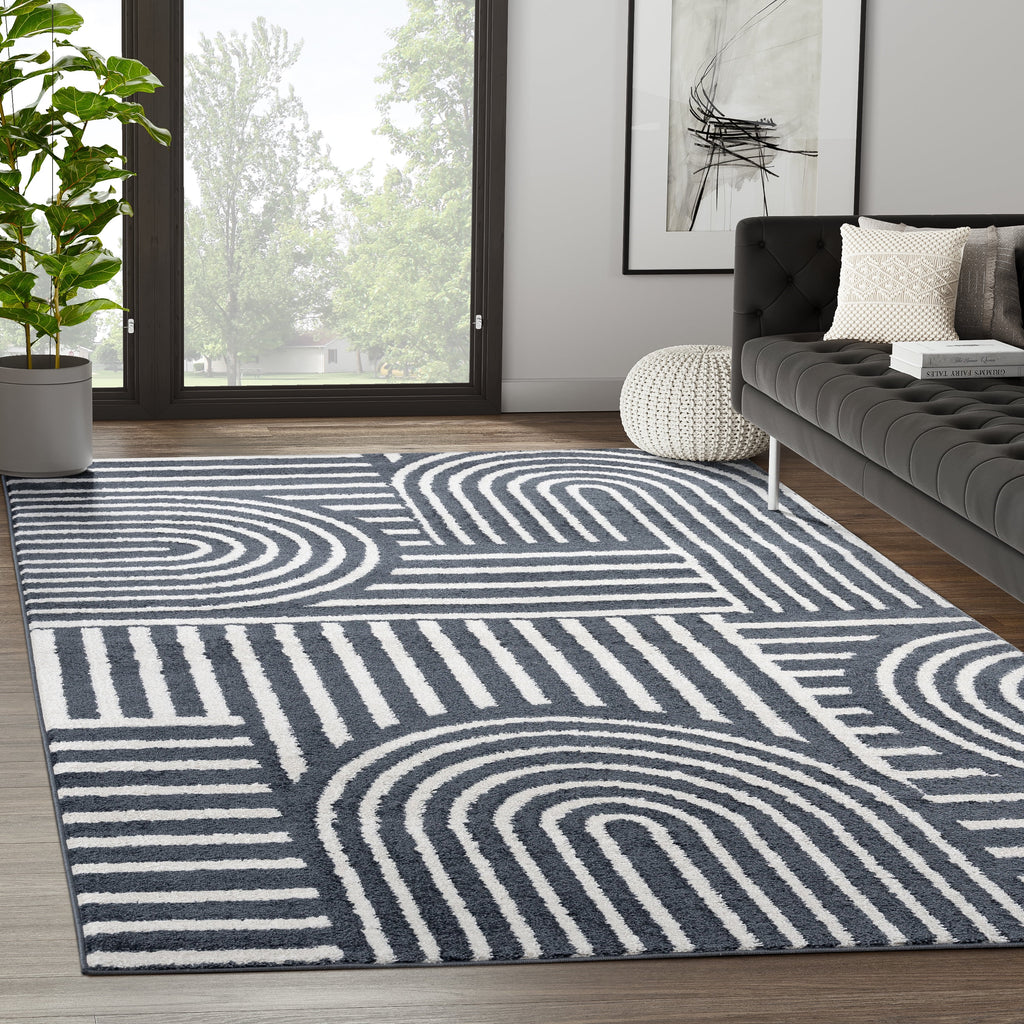 8 x 10 Cream Charcoal Area Rug W3642