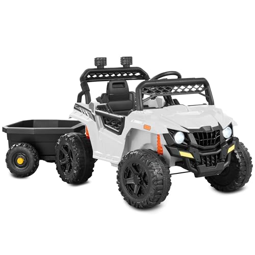 Black 12V Electric Ride On UTV Car with Trailer W9569