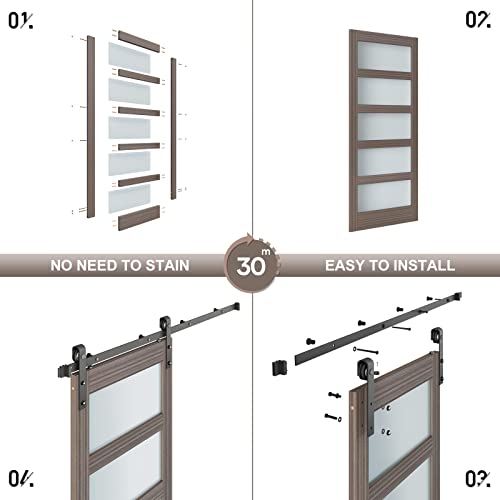 36x84 Inch Glass Sliding Barn Door with Hardware Kit G734840