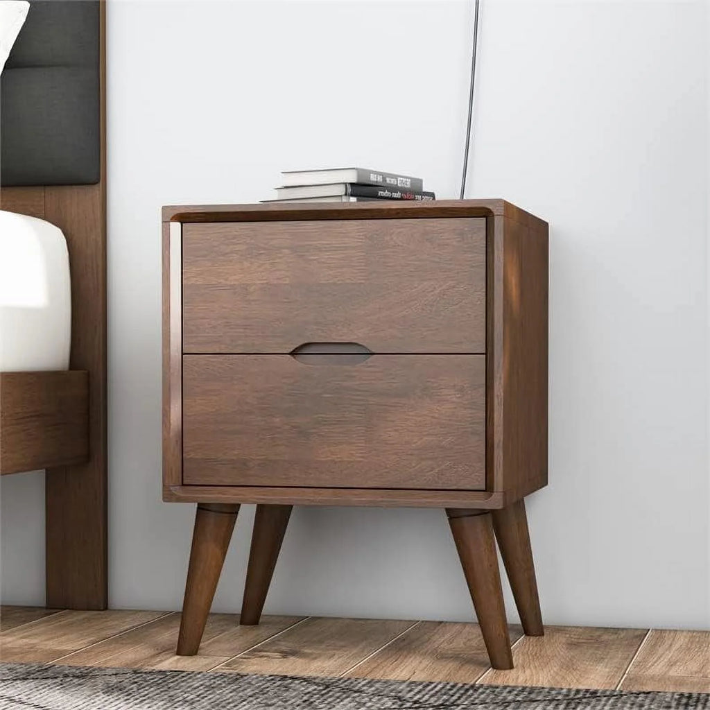 Walnut Brown 2-Drawer Solid Wood Nightstand F509