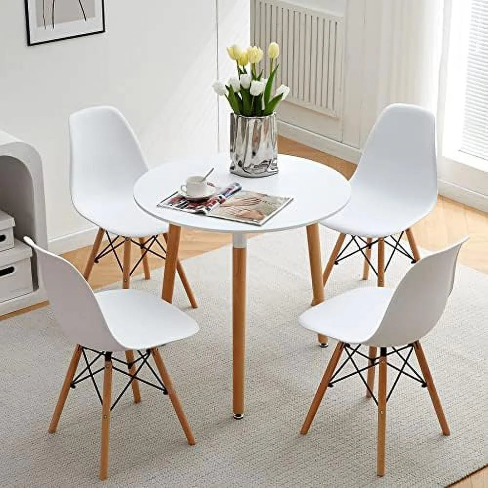 31.5 inch Industrial Round Wood Dining Table with Black Metal Legs M448891