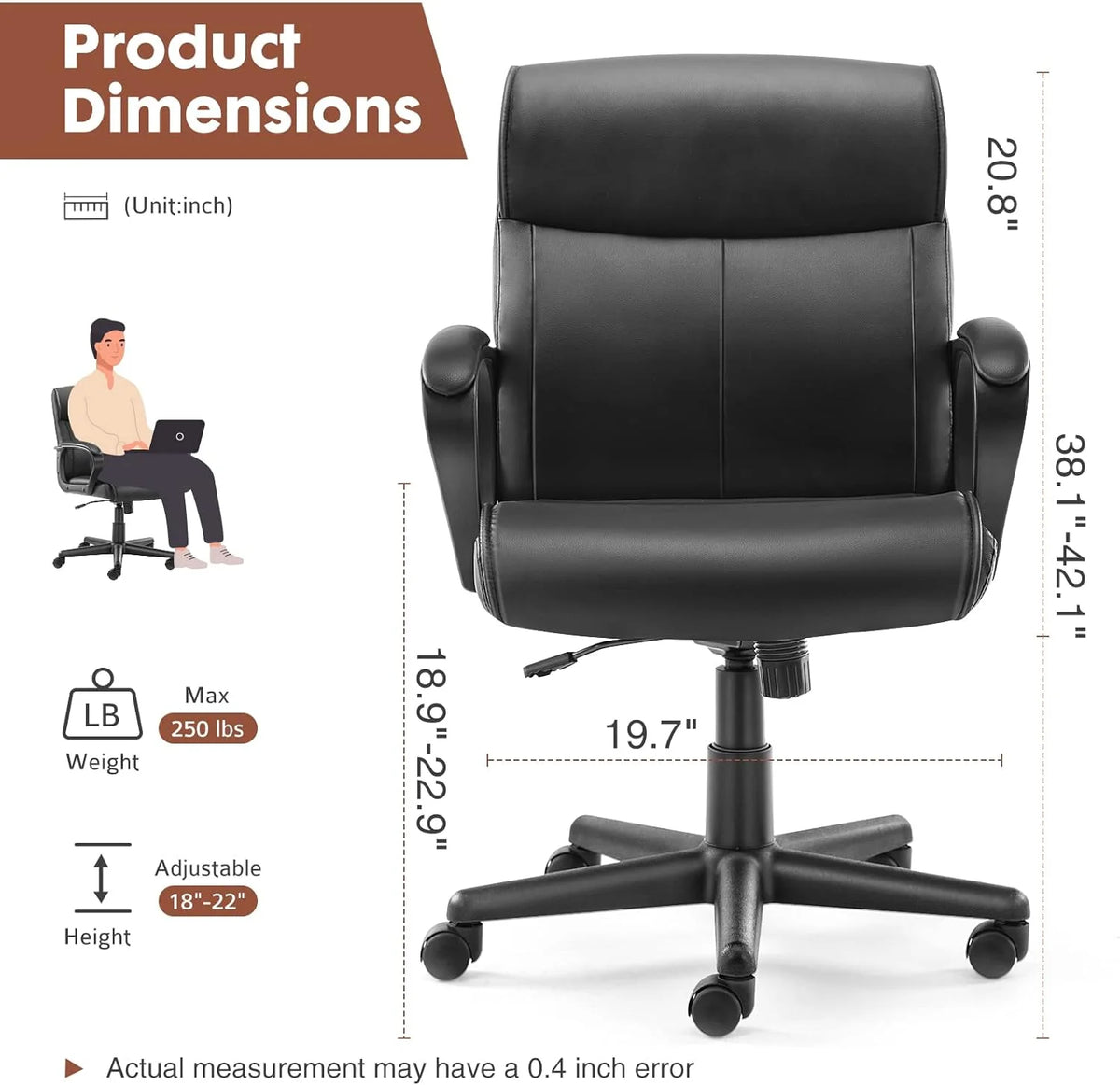 Black Office Chair with Armrests W508342