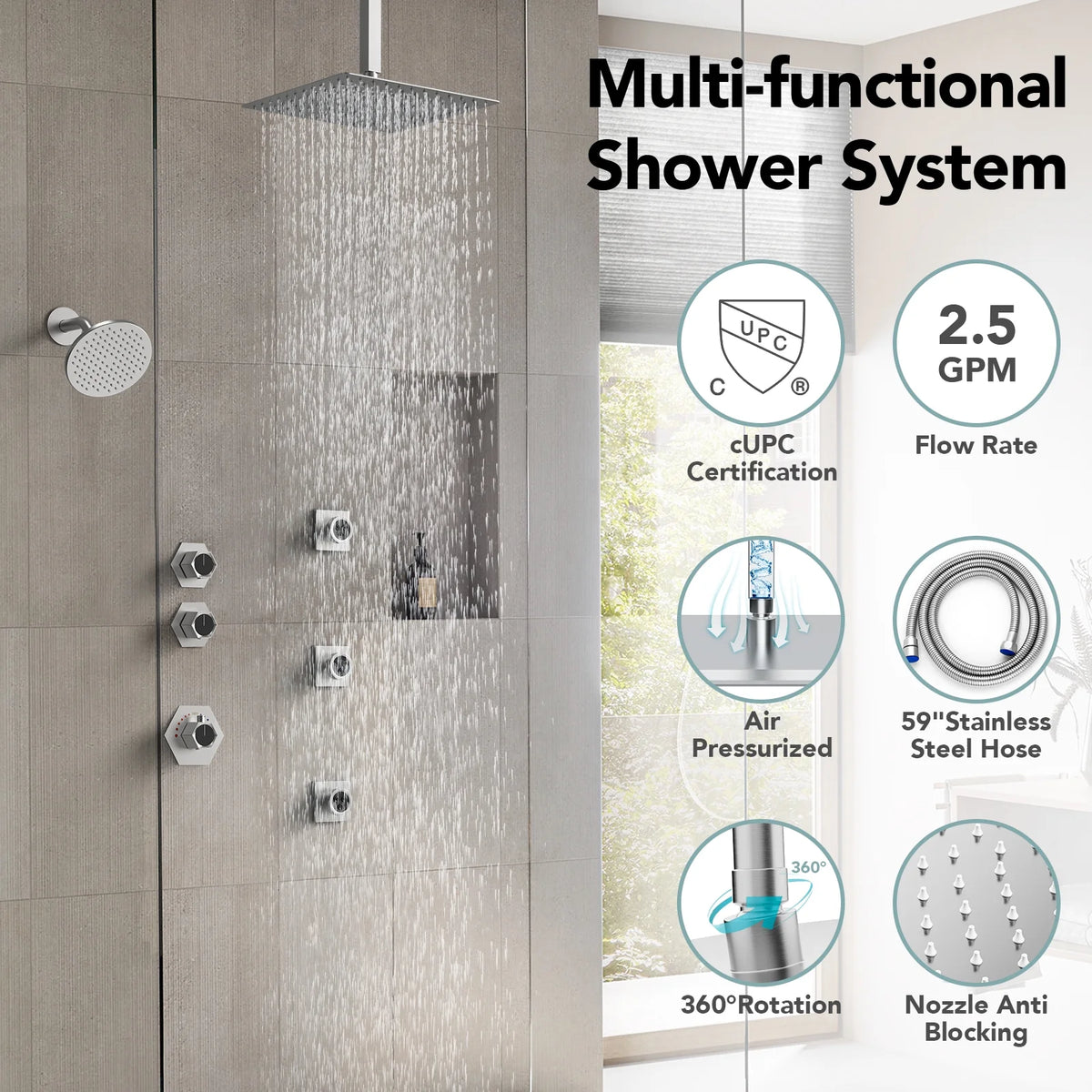 Brushed Nickel Thermostatic Shower Faucet Set E6859