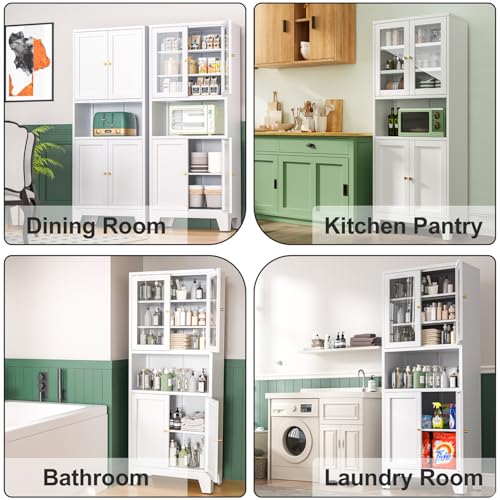 Tall White Metal Storage Cabinet with 3 Adjustable Shelves and 2 Doors J6974