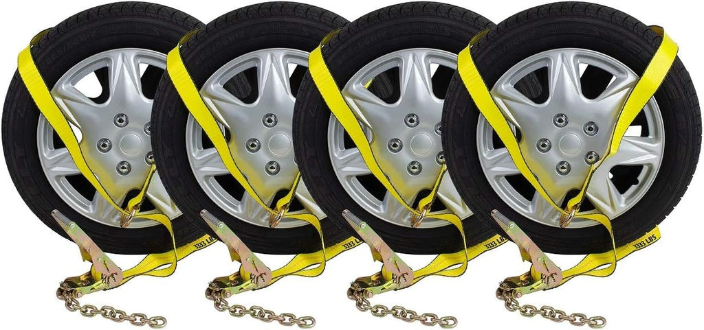 8 Pack Car Tie Down Ratchet Strap with Chain Anchor Wheel Straps L9330
