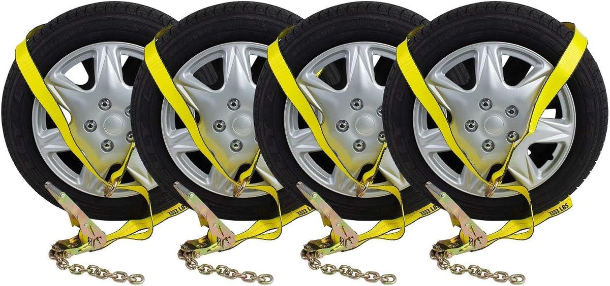 8 Pack Car Tie Down Ratchet Strap with Chain Anchor Wheel Straps L9330