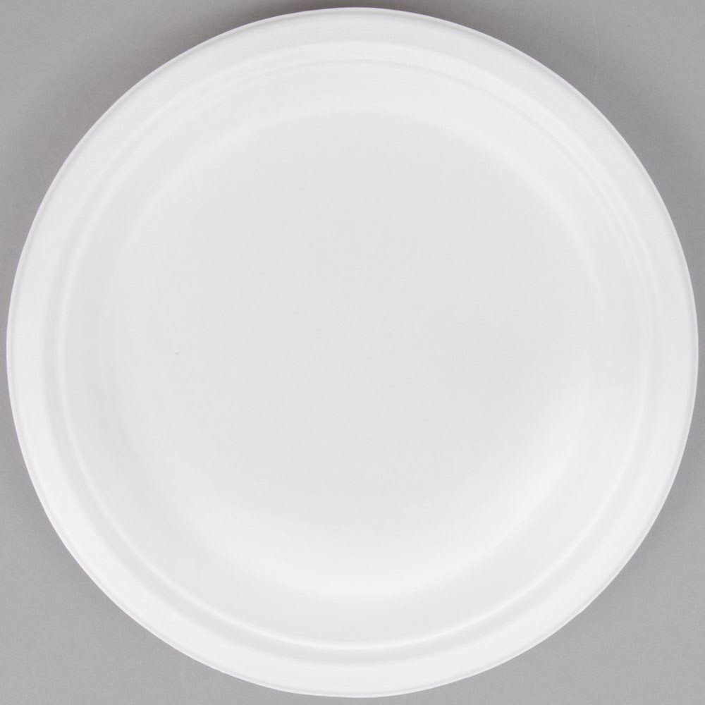 Bright White 9 Diameter Round Disposable Sugarcane Tableware Plate with Lid J435