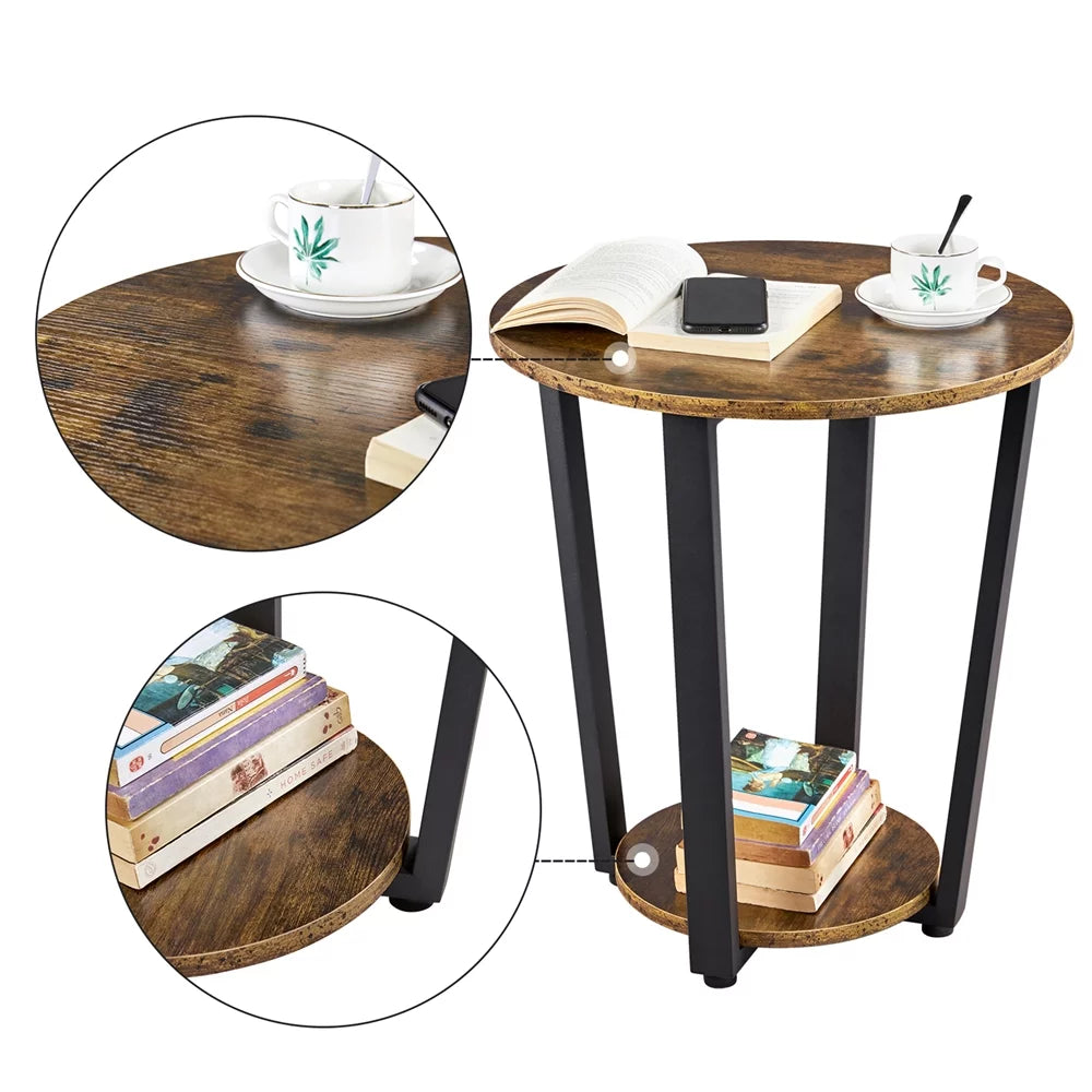 Brown Metal Side Table with Storage Rack S9466