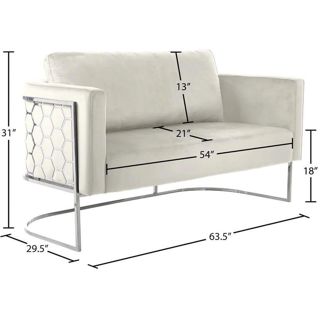Cream Velvet Upholstered Loveseat I10003