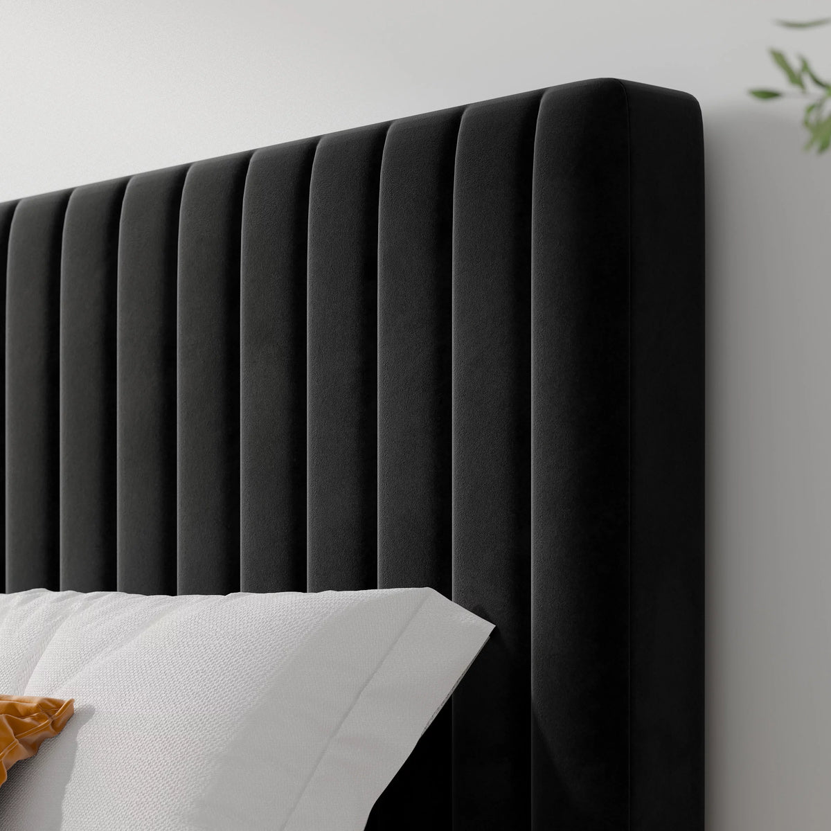 Queen Size Black Velvet Upholstered Platform Bed Frame W57887