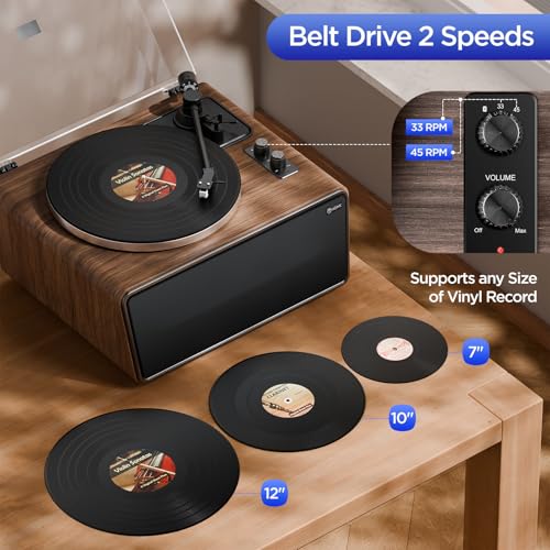 Vinyl Record Player Bluetooth Turntable with 4 Stereo Speakers Belt Drive 2-Speed J608409