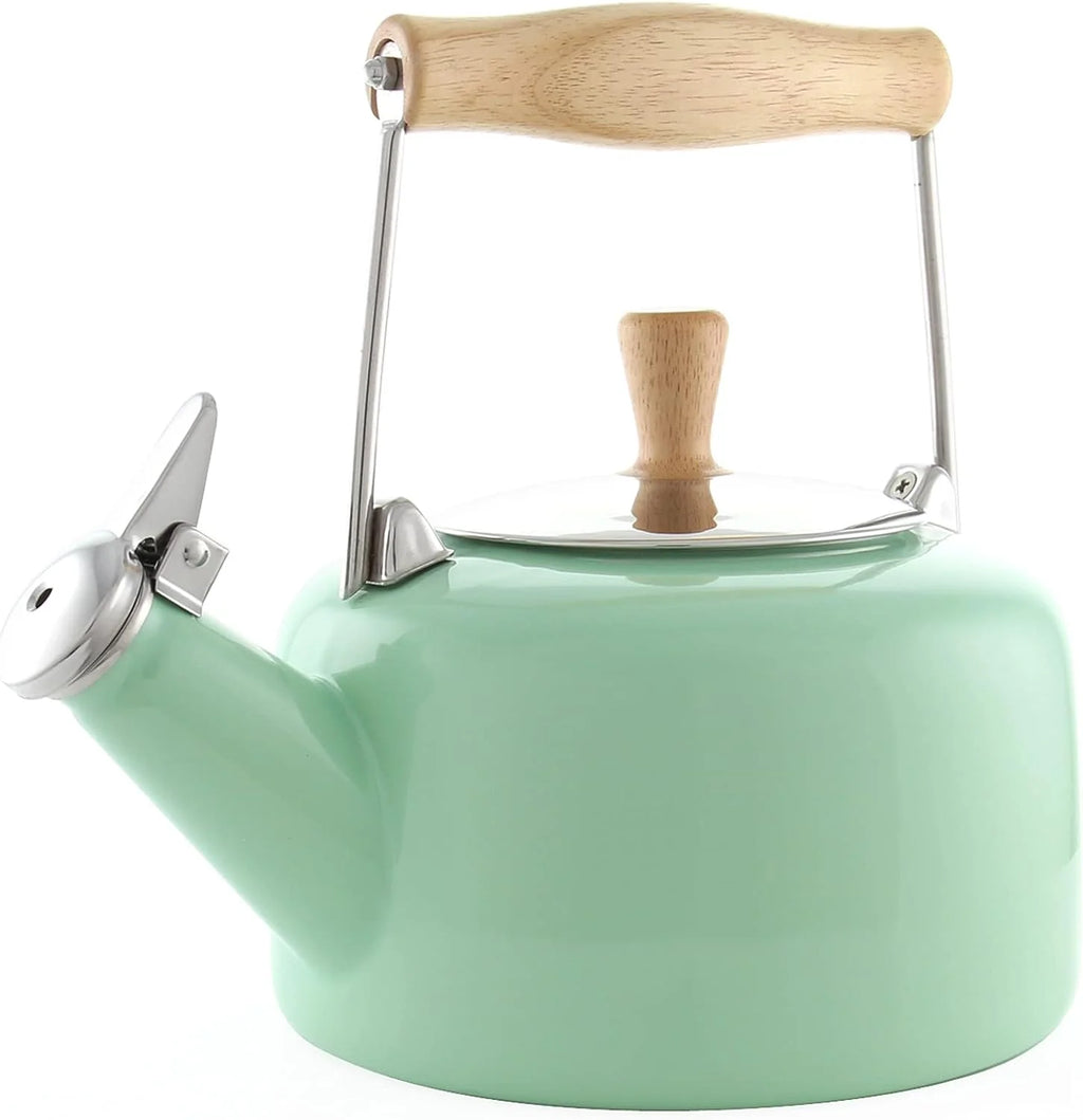 Enamel On Steel Whistling Teakettle with Wood Handle, 1.4 Quarts R974735