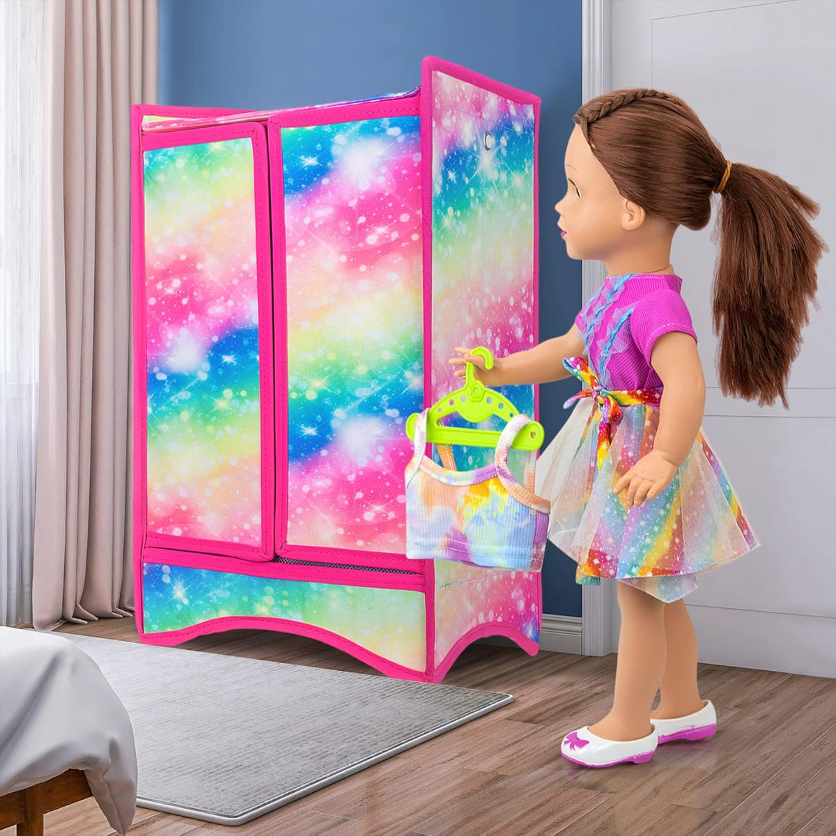 18 Inch Doll Clothes Wardrobe with Hangers and Storage Box C9845