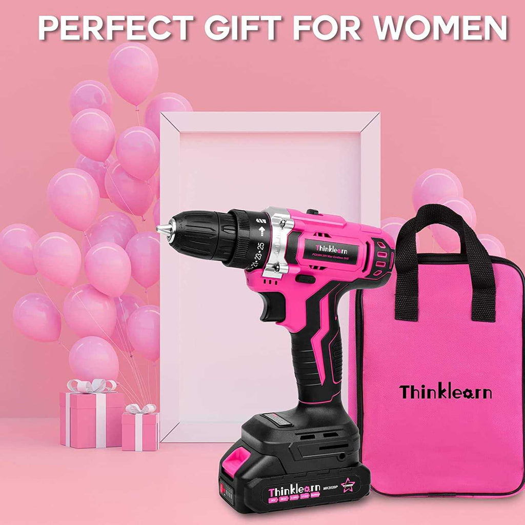 Pink Cordless Drill Set 20V Lithium-ion Power Drill Set with 67Pcs Drill Driver Bits L2088