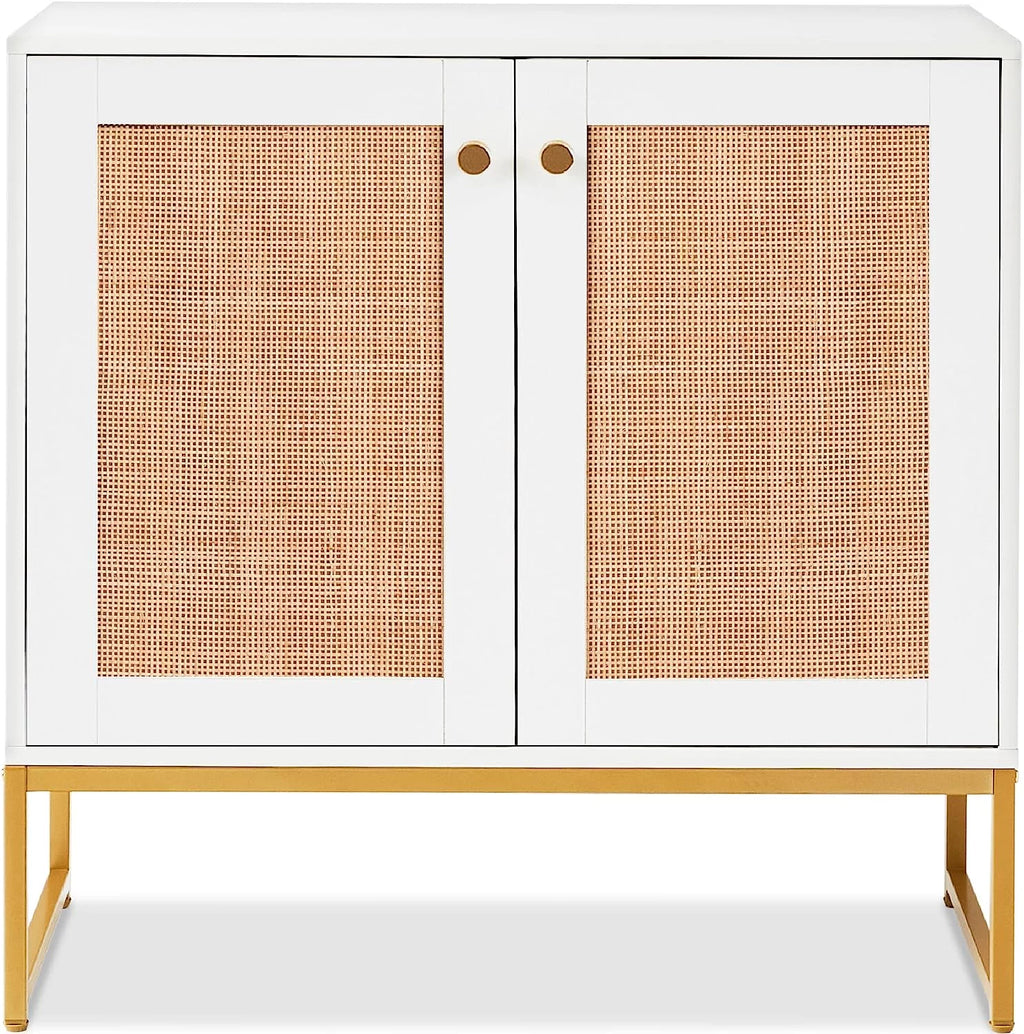 White 2-Door Rattan Storage Cabinet P2689