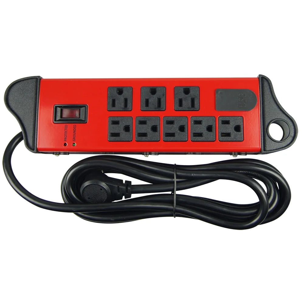 Red Metal Surge Protector with 2 USB X637