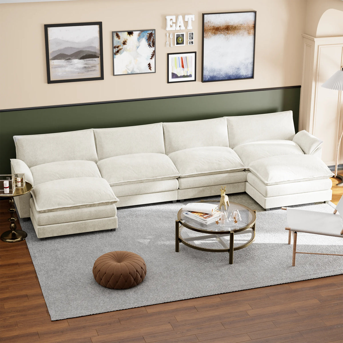 U-Shape 4 Seat Sectional Sofa with Chaise Lounge Gray P84535