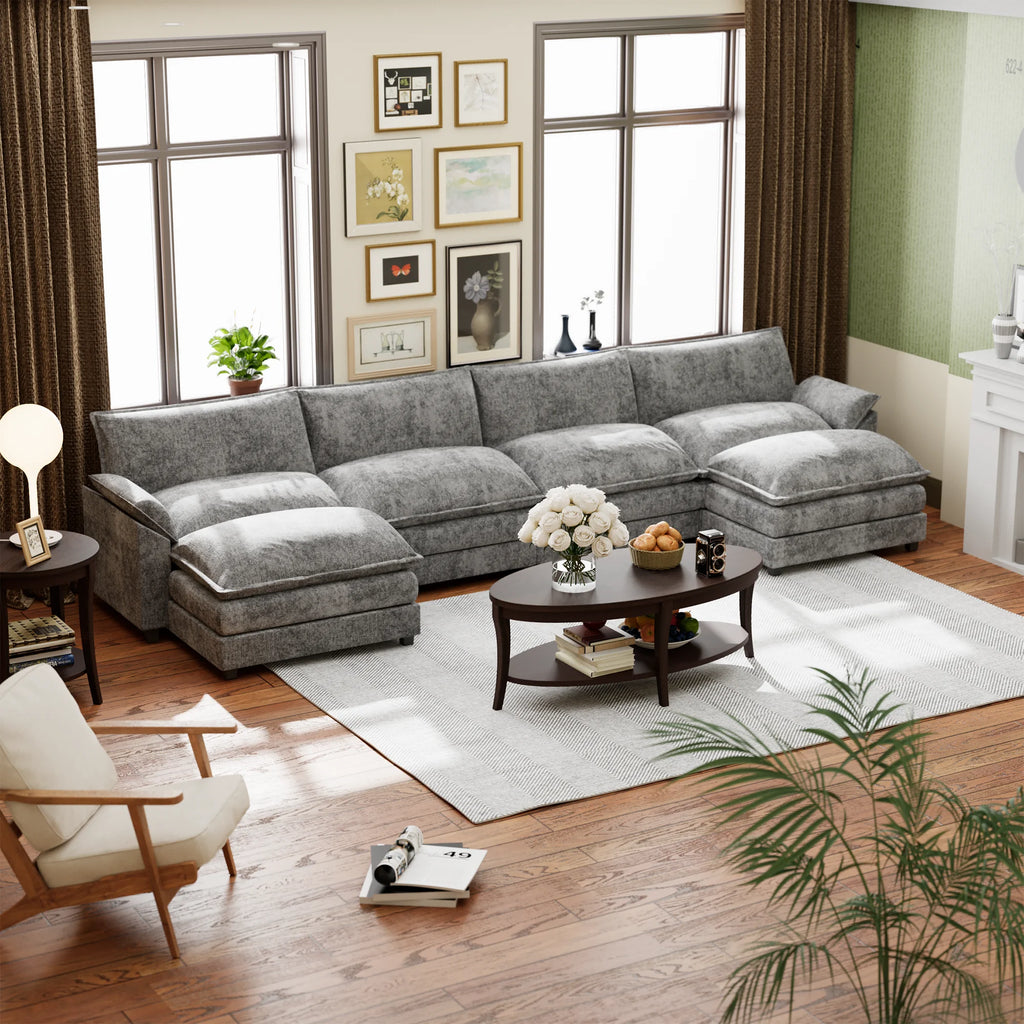 U-Shape 4 Seat Sectional Sofa with Chaise Lounge Gray P84535