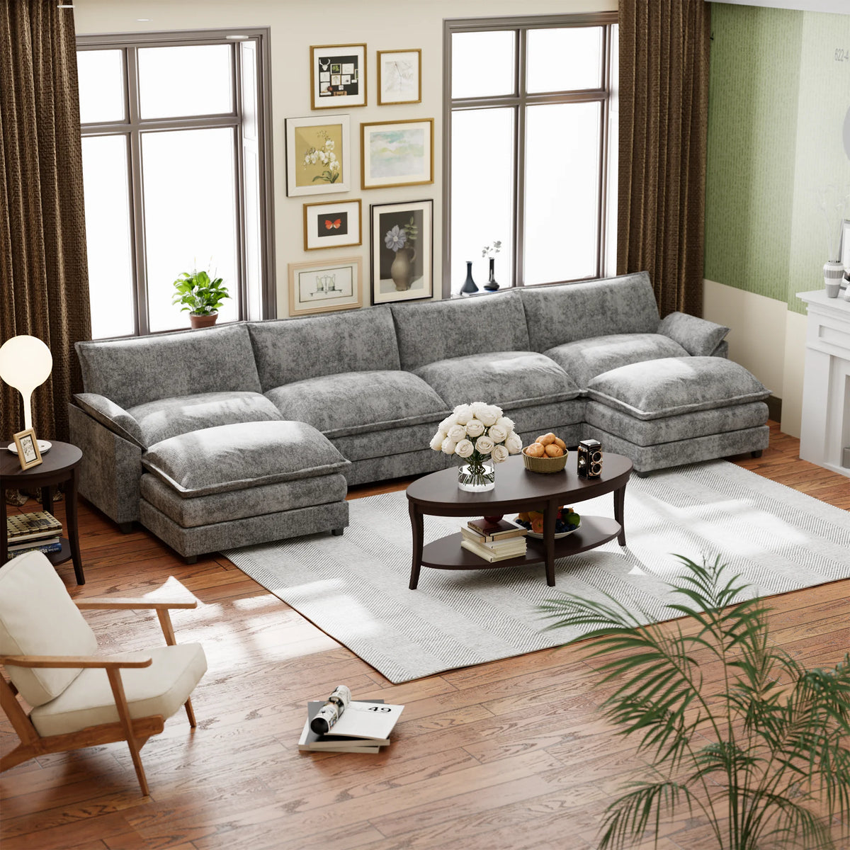 U-Shape 4 Seat Sectional Sofa with Chaise Lounge Gray P84535