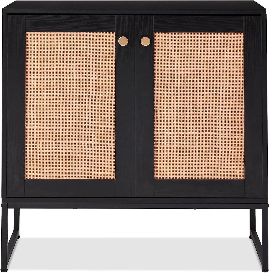 White 2-Door Rattan Storage Cabinet P2689