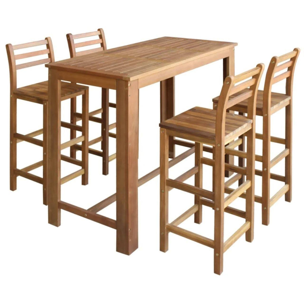 5 Pieces Solid Acacia Wood Bar Table and Chair Set T46848