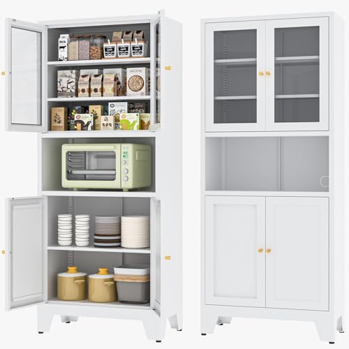 Tall White Metal Storage Cabinet with 3 Adjustable Shelves and 2 Doors J6974