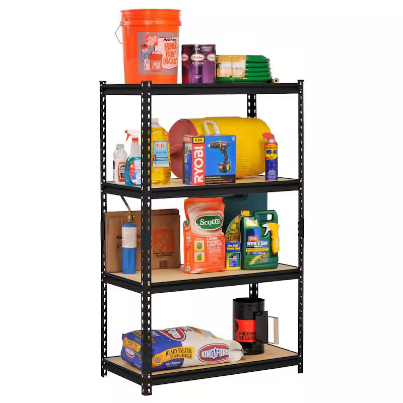4-Tier Heavy Duty Steel Shelving Unit in Black L88243